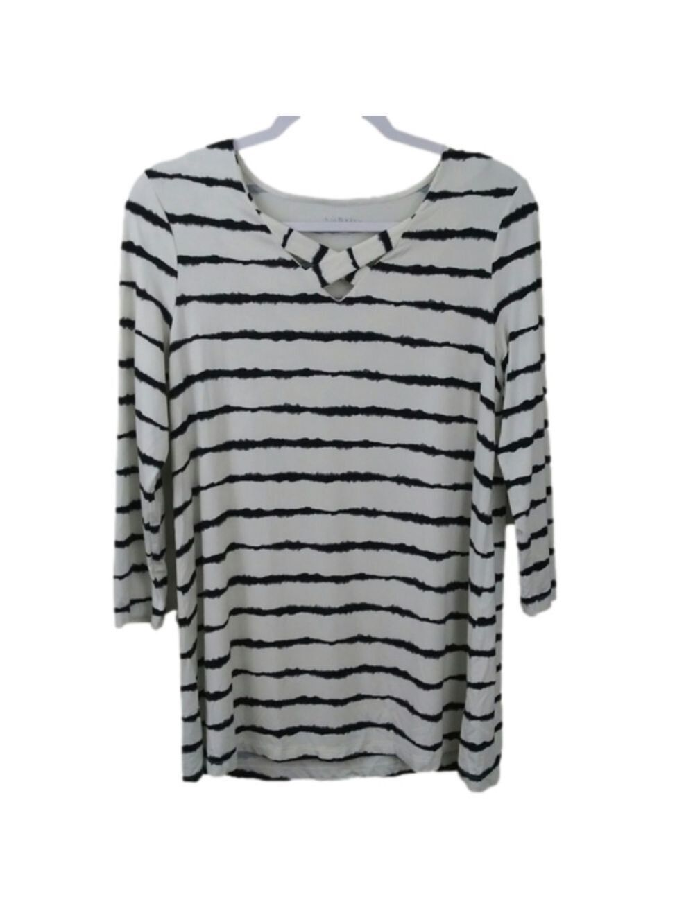 𝅺KIM Rogers 3/4 Sleeve Striped Rayon Tunic Top